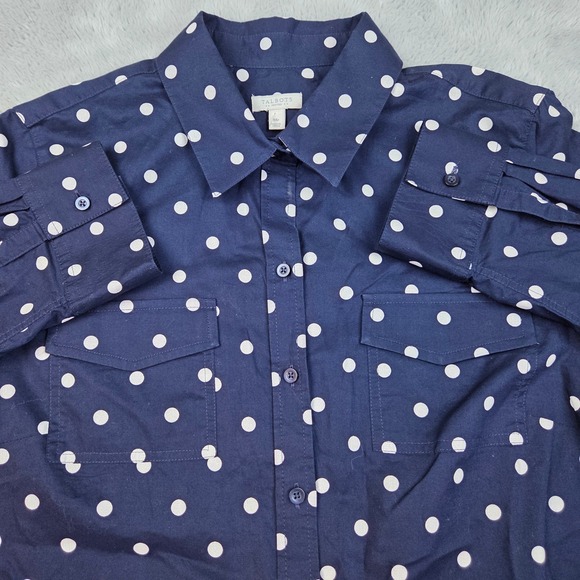 Talbots Tops - Talbots Polka Dot Cotton Button Down Shirt Womens MP Navy Blue White